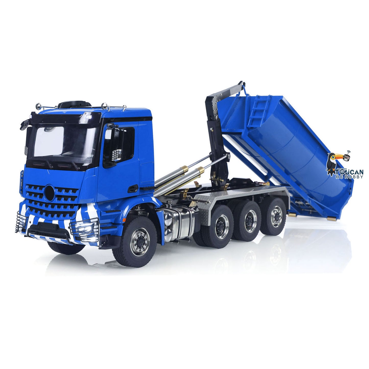 Metal 1/14 RC Hydraulic Dump Truck 8*8 3Speed Radio Controlled Roll Off Tipper 3363 Rear Axle Steering Light & Sound System