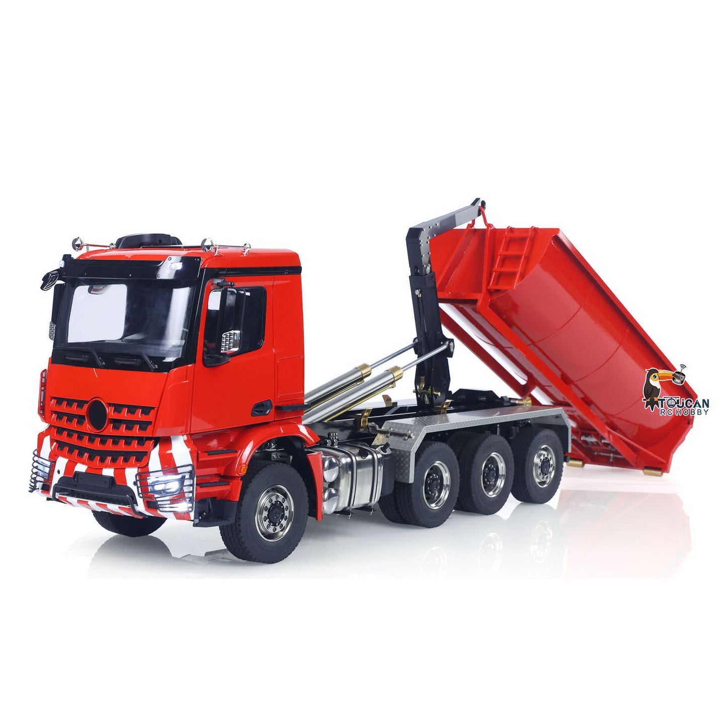 Metal 1/14 RC Hydraulic Dump Truck 8*8 3Speed Radio Controlled Roll Off Tipper 3363 Rear Axle Steering Light & Sound System