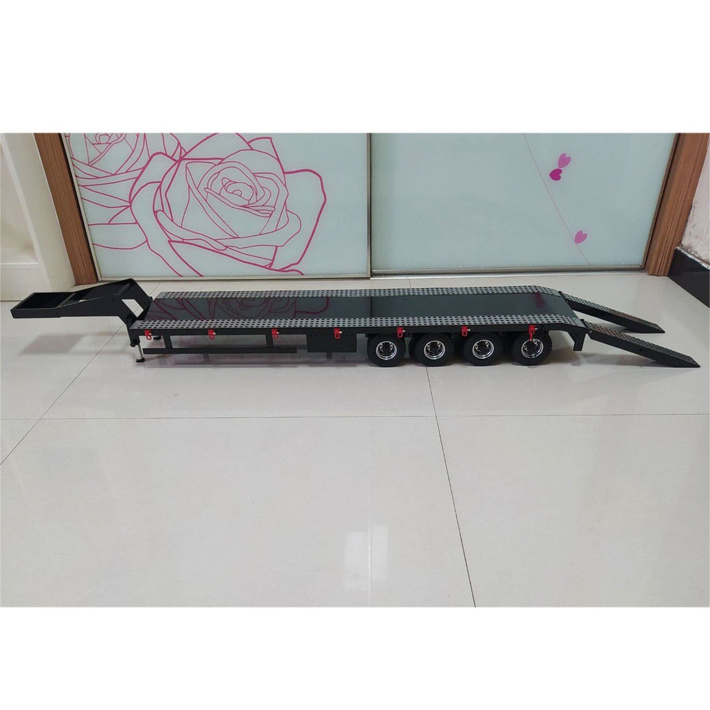 1/14 Metal 4 Axles Semi-trailer Trailer for RC Tractor Truck Remote Controlled Simulation Car Electric Machine Painted Assembled