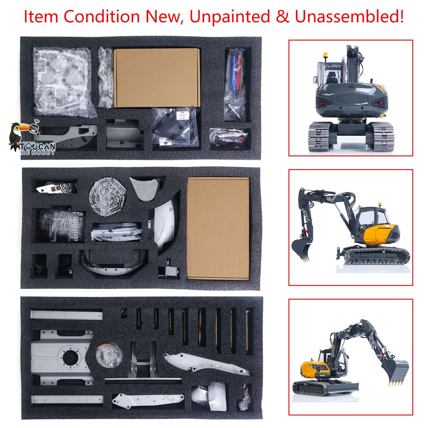 LESU MC15 4 Arms Metal 1/14 Hydraulic Remote Control Excavator KIT Model RC Digger Dual Pumps 9 Ways Valve Light Sound Motor