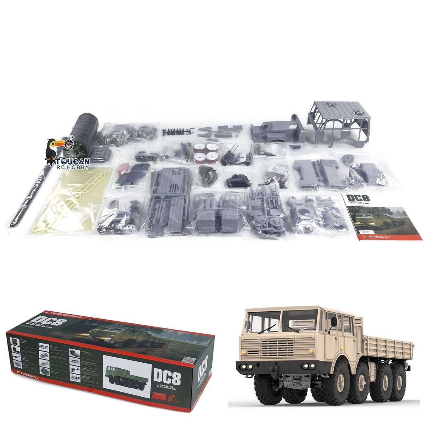 CROSSRC DC8 8X8 1/12 Electric Remote Control Off-road Unpainted Unassembly Military Truck Crawler Two-speed Transmission KIT Car