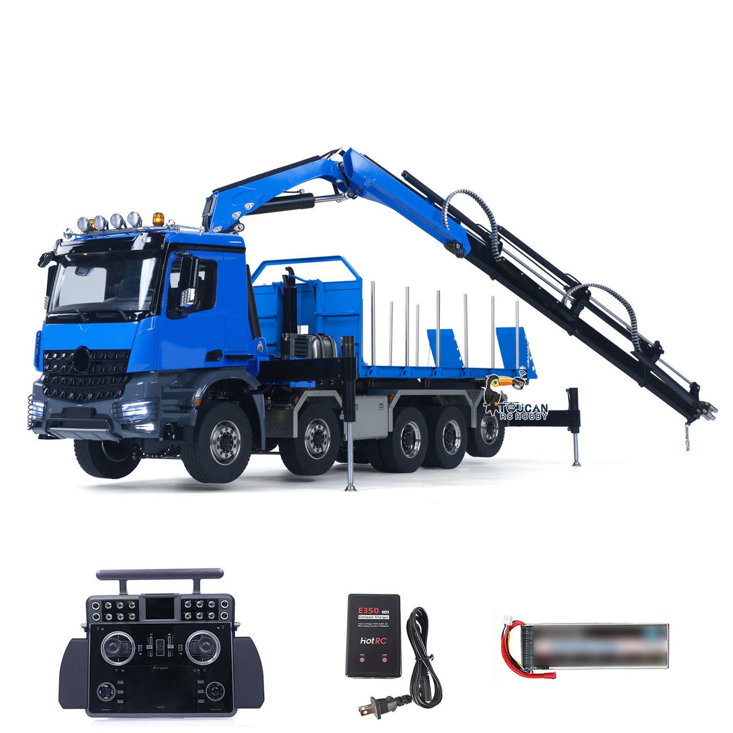 1/14 10x10 RC Flatbed Timber Car Hydraulic Metal Radio Control Crane Truck Model with Timber Flatbed 830x190x290mm
