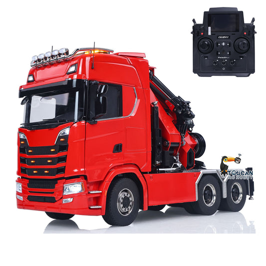 1/14 Remote Control Tractor Truck 7-way Valves Hydraulic Crane 6x6 RC Lorry Car 3Speed Gearbox Axle Locks Light Sound System
