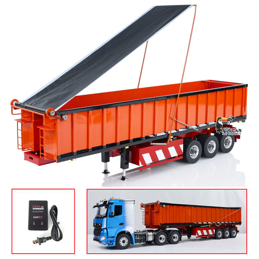 US Stock 1/14 Metal 3 Axles Hydraulic Dump Trailer Electric Awning for RC Tractor Trucks Engineering Vehicle Model Pump ESC