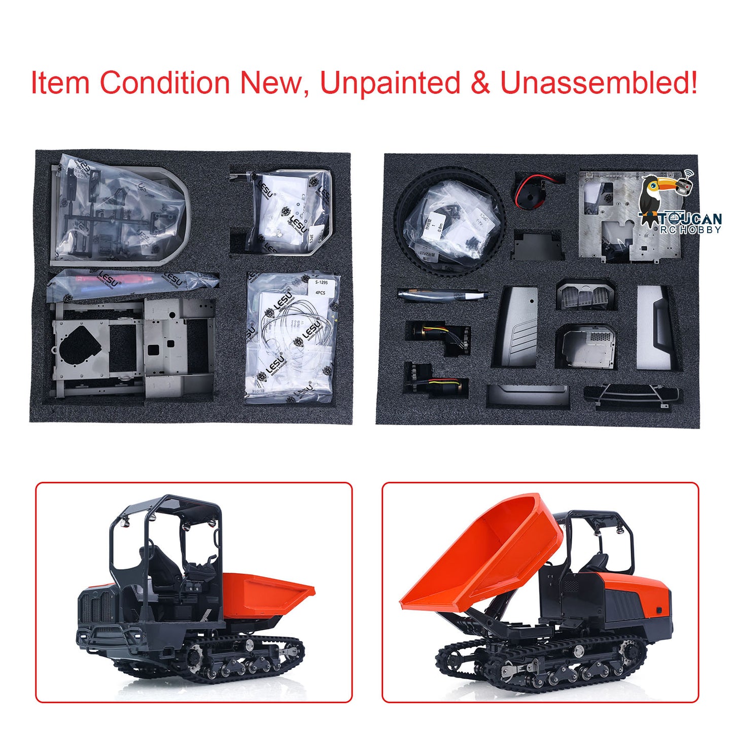 1/14 Hydraulic Remote Control Tracked Dumper KC300HR-5 Unpainted/Painted KIT LESU Metal RC Tipper Model Light System No Battery