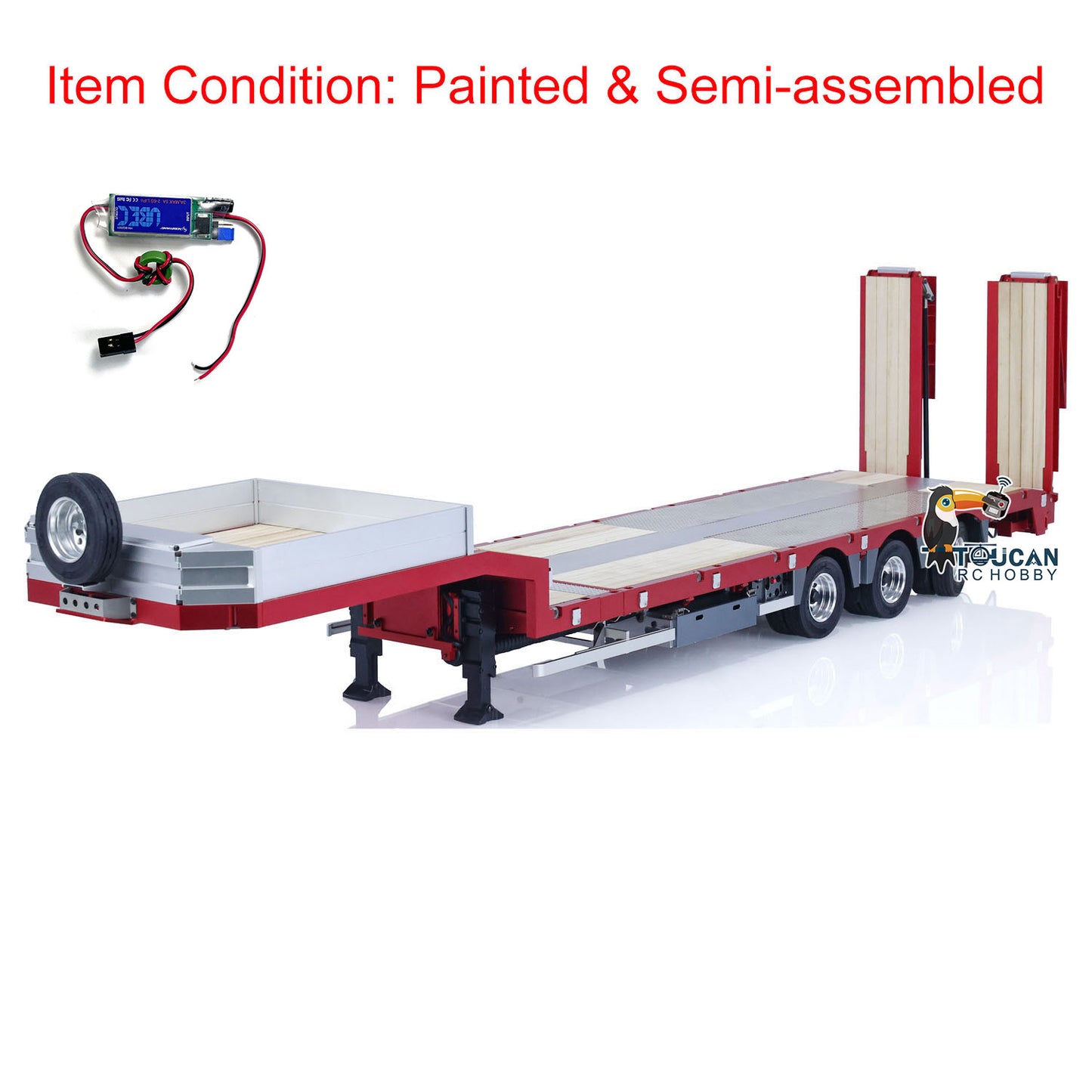 1/14 3 Axles Gooseneck Trailer Metal CNC Trailers for RC Tractor Truck Remote Controlled Cars Simulation Model Servo UBEC