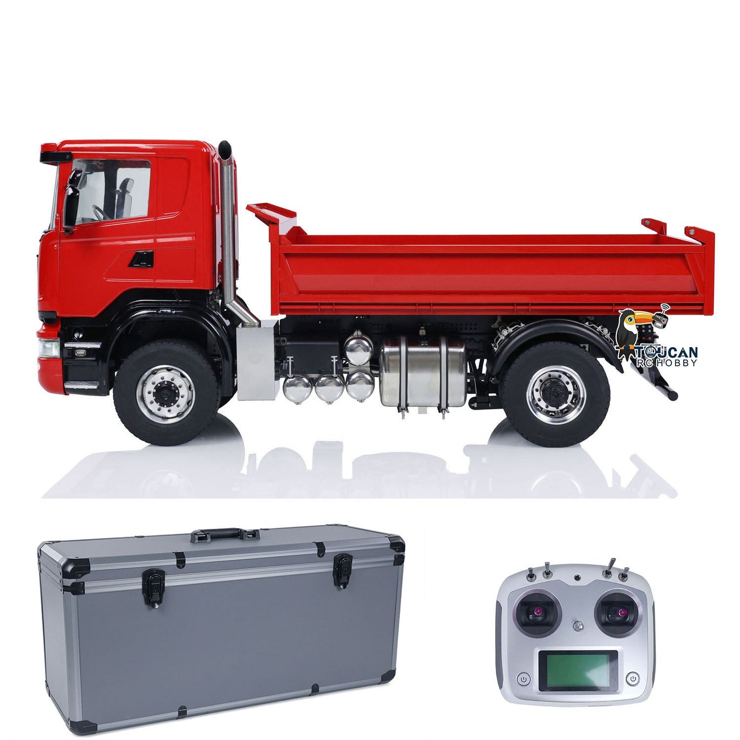 1/14 4*4 RC Hydraulic Dumper Car Remote Control Dump Truck Metal Tipper Electric Model FlySky I6S with 3-speed Transmission