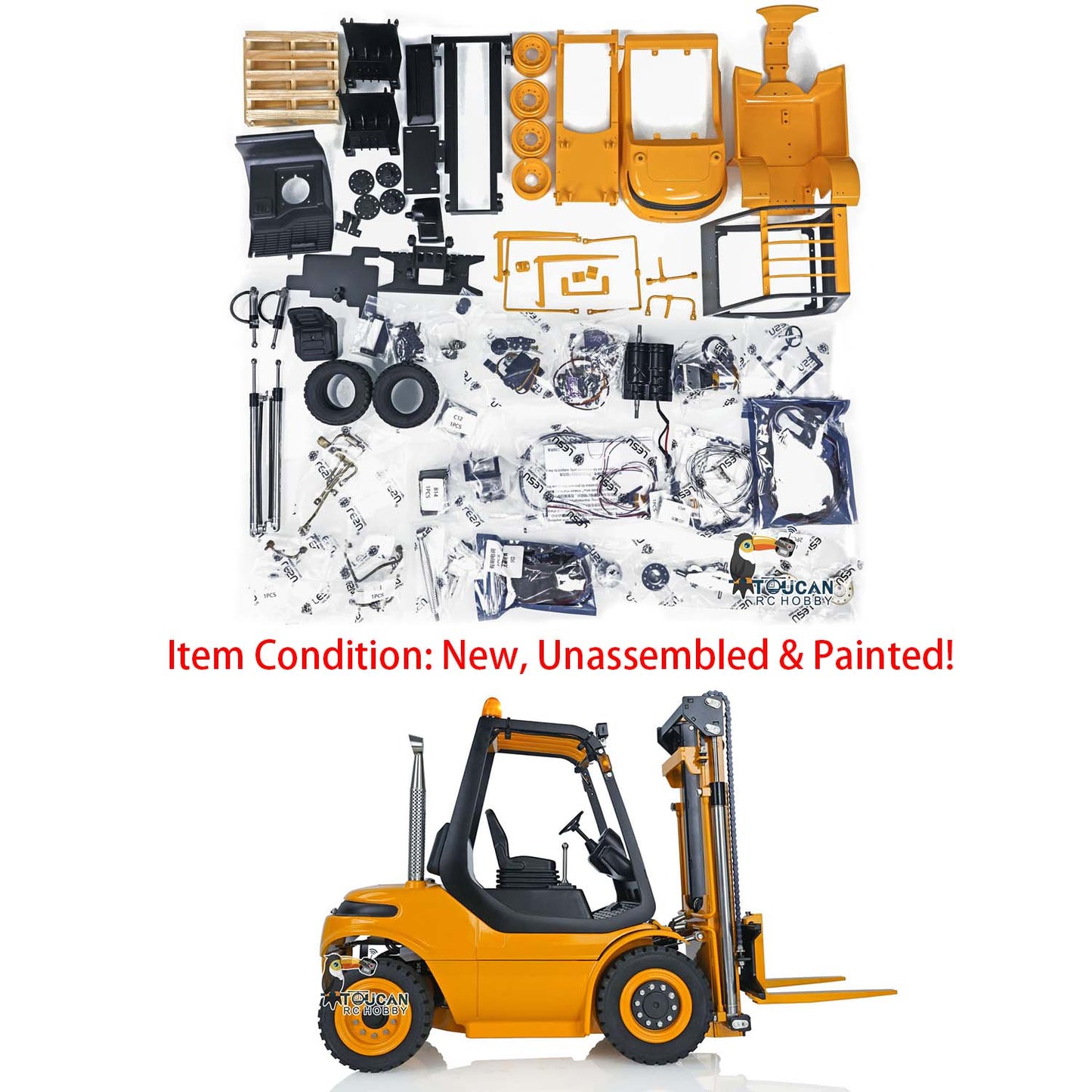 LESU RC 1/14 Metal RC Forklift Kit Painted and Unassembled Vehicle Warning Light Sound System Electronic Turning Servo Motor