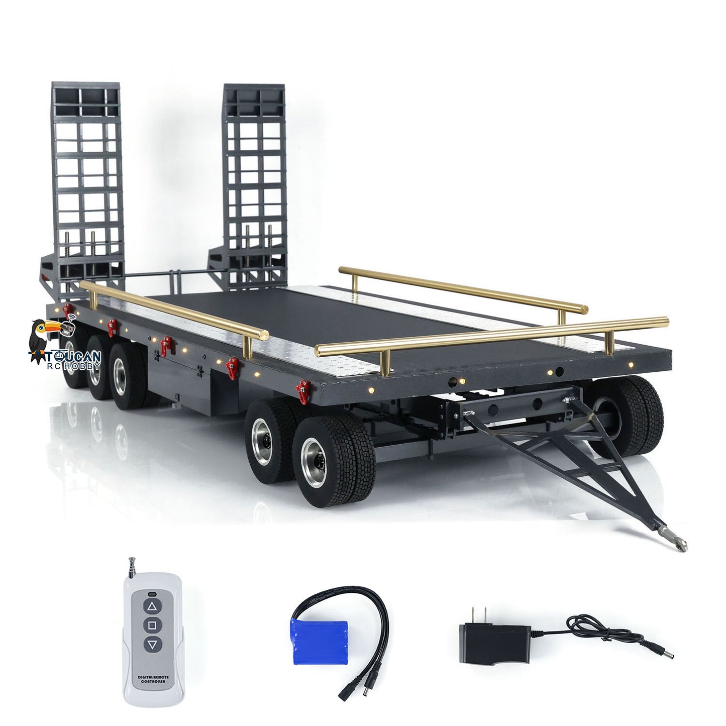Metal 5 Axles Full Trailer for 1/10 1/8 RC Crawler 1/14 1/12 Hydraulic Radio Controlled Truck Car Painted DIY Models