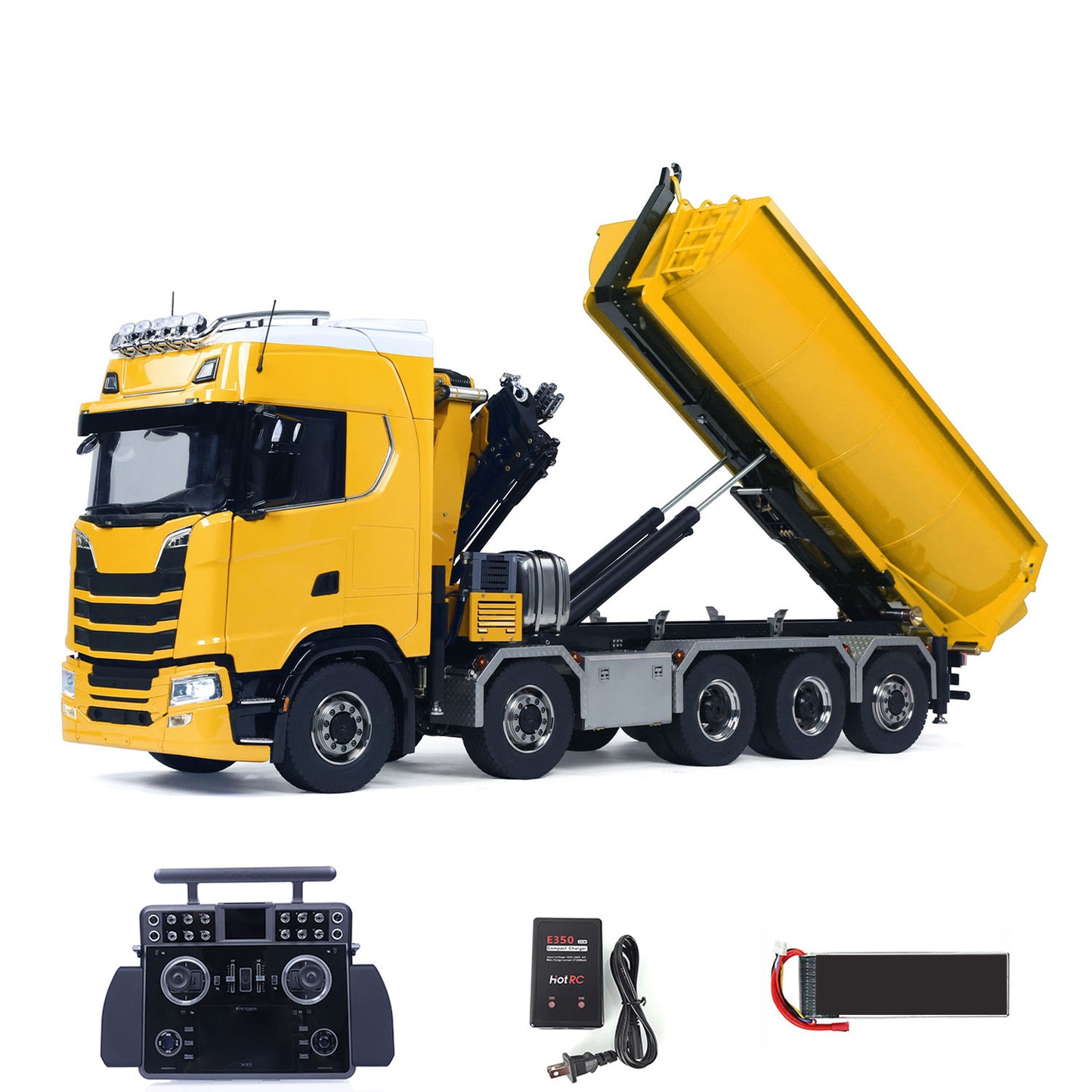 1/14 RC Roll On Off Tipper 770S Radio Controlled 10x10 Hydraulic Crane Dump Truck Wheel-Side Reduction Axle Differential Lock