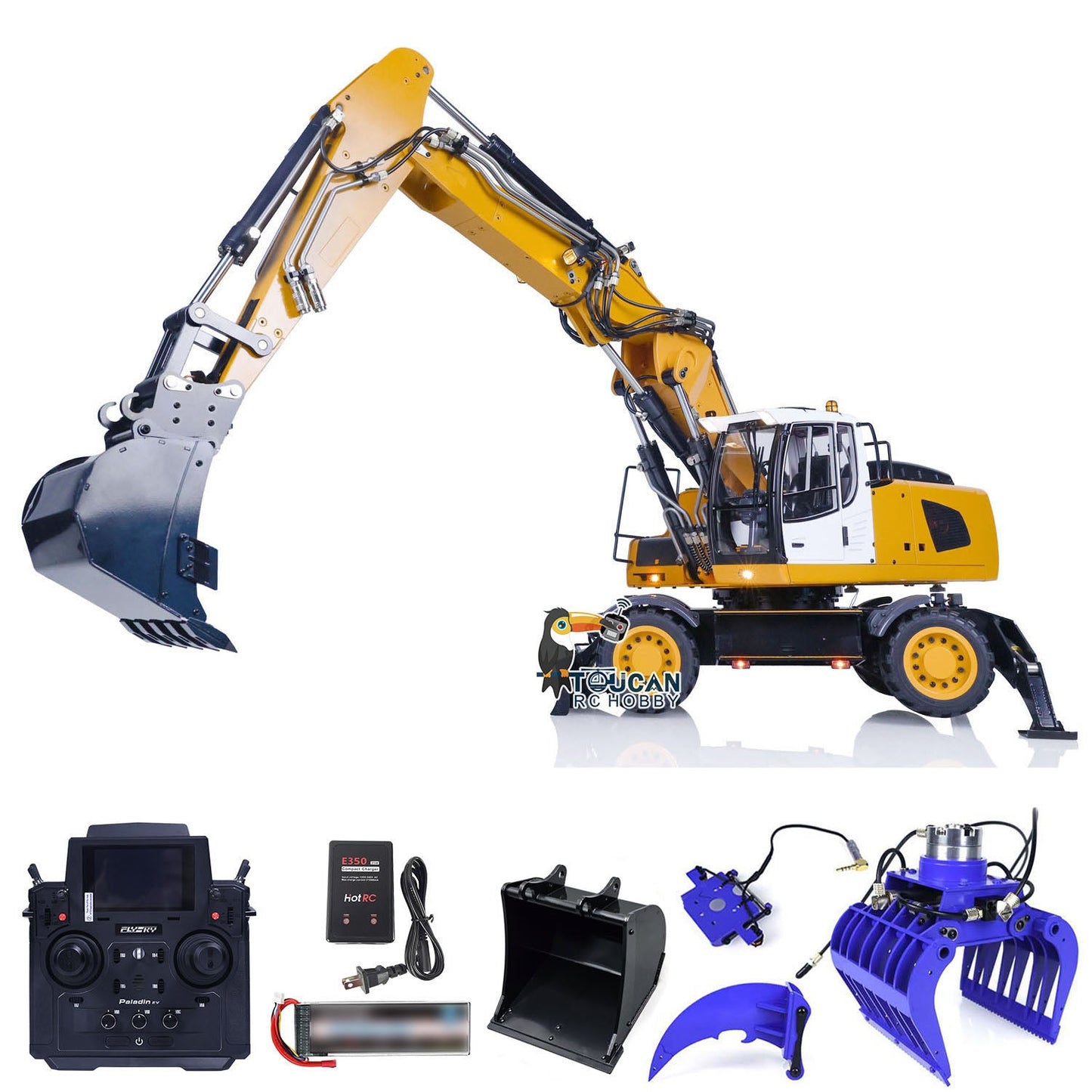 1/14 Wheeled RC Hydraulic Equipment Electric Excavator Simulation R946 PL18EV Radio Control Digger Grab Tiltable Clamshell Bucket