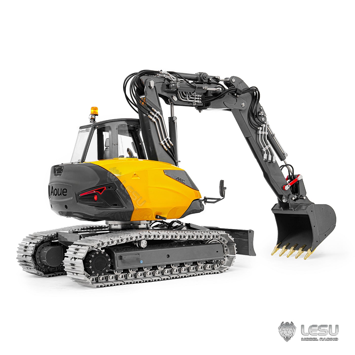 Metal LESU 1/14 RC Hydraulic Excavator MC15 CNC Shell 4 Arms Remote Control Digger 9 Ways Valve Dual Pumps Light Sound Model