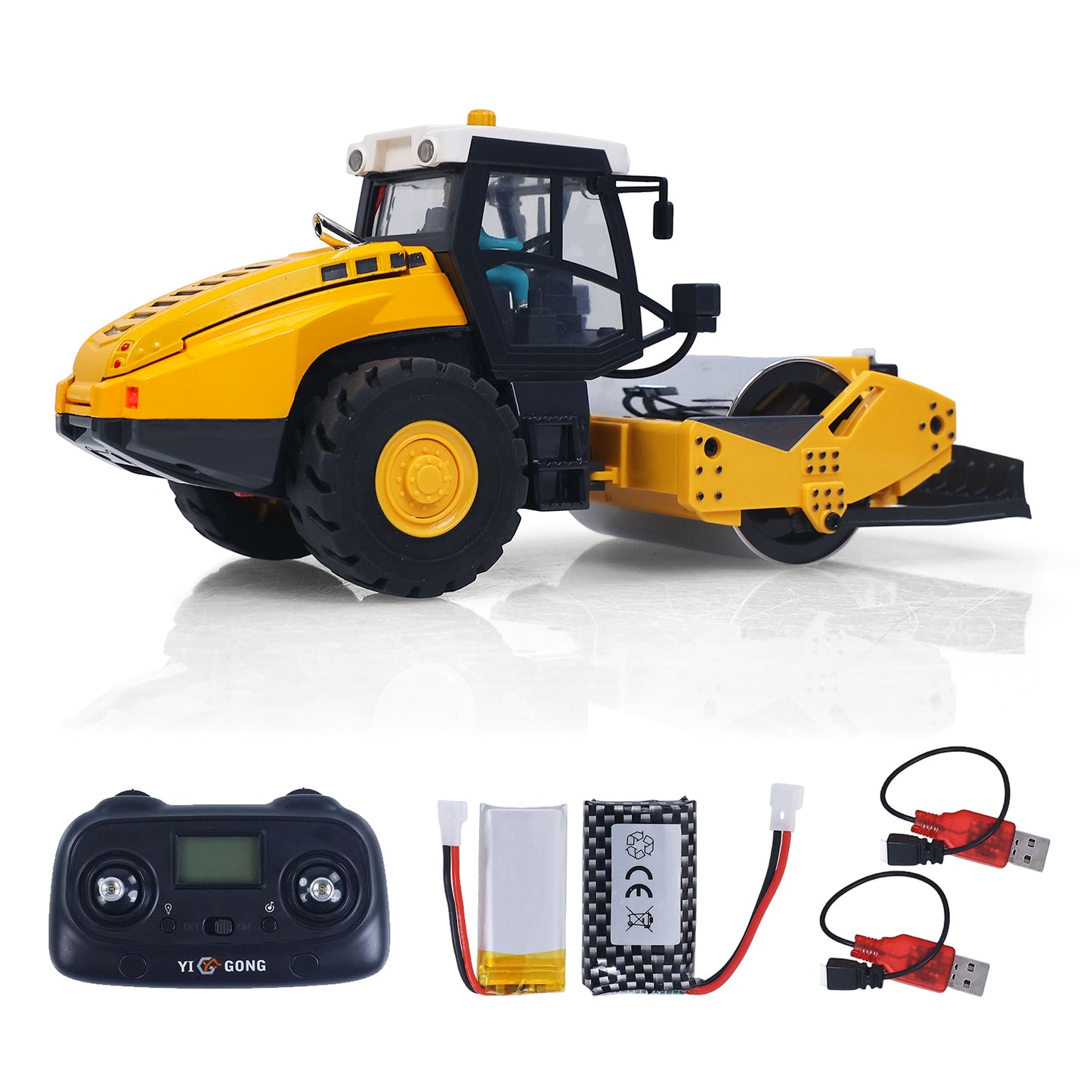 1/50 Mini Remote Control Road Roller RTR Electric RC Construction Vehicle Finished Model Metal Blade Lights Sounds Effect