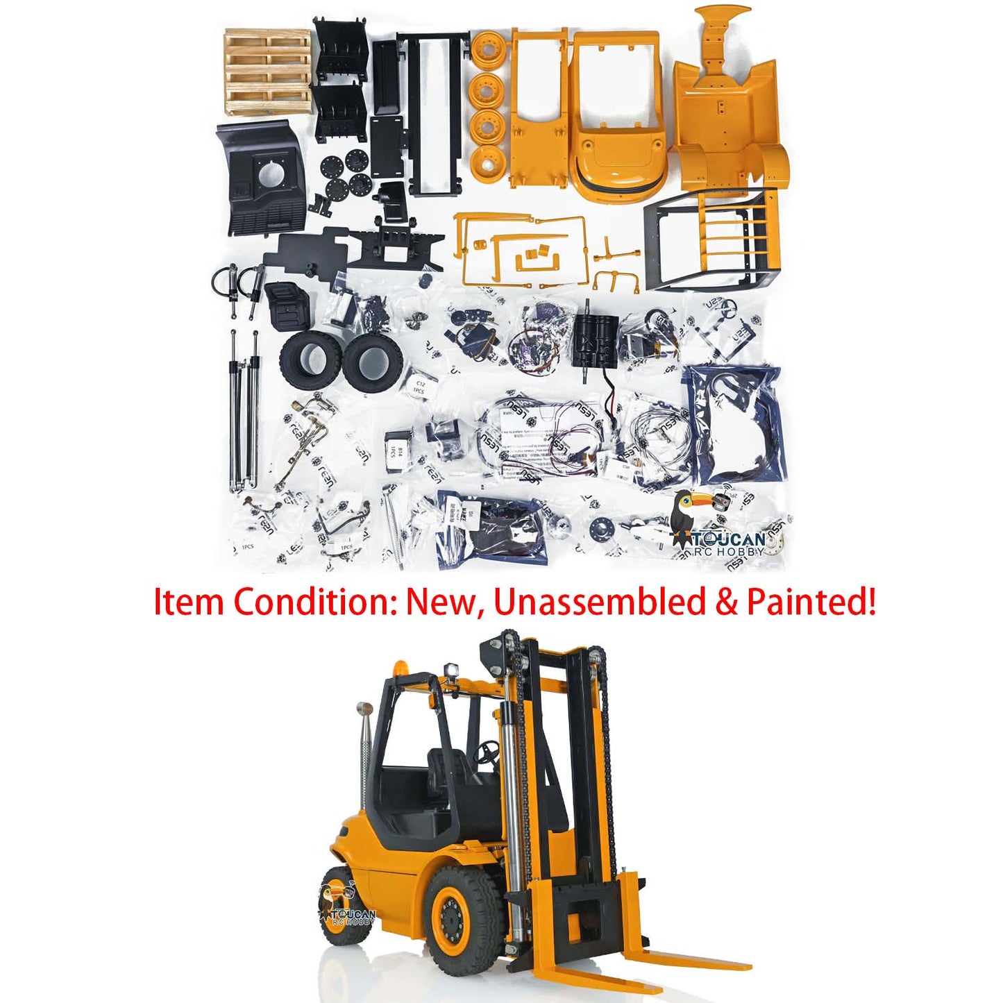 LESU RC 1/14 Metal RC Forklift Kit Painted and Unassembled Vehicle Warning Light Sound System Electronic Turning Servo Motor