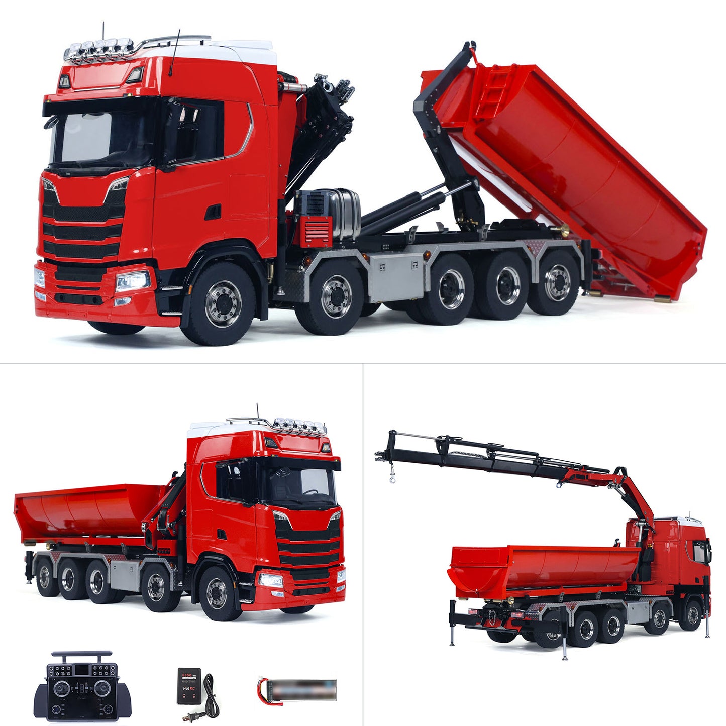 1/14 RC Roll On Off Tipper 770S Radio Controlled 10x10 Hydraulic Crane Dump Truck Wheel-Side Reduction Axle Differential Lock