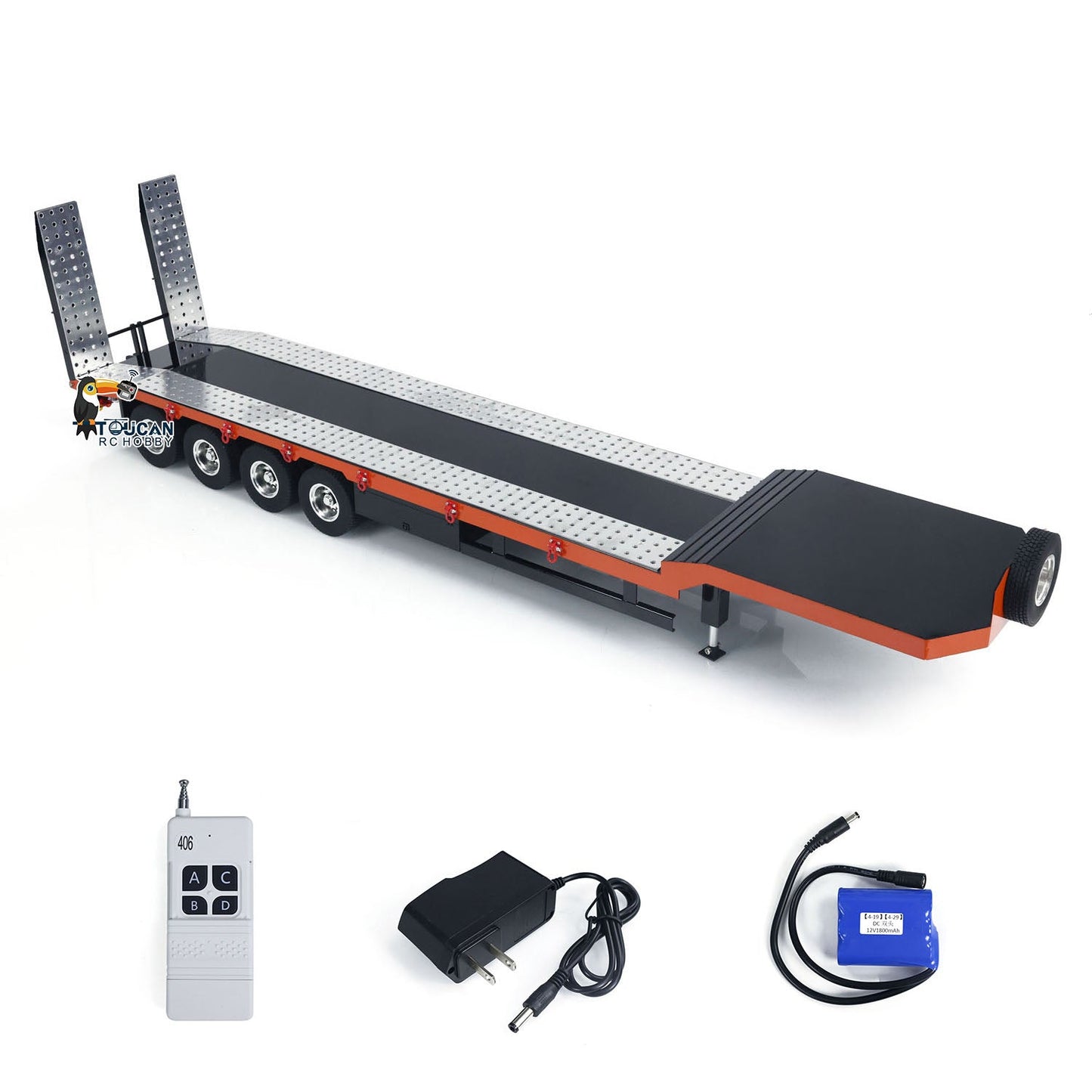 1:14 4-axle Metal Trailer for RC Tractor Car Trucks Electric Tailgate Legs DIY Model Battery Painted Assembled