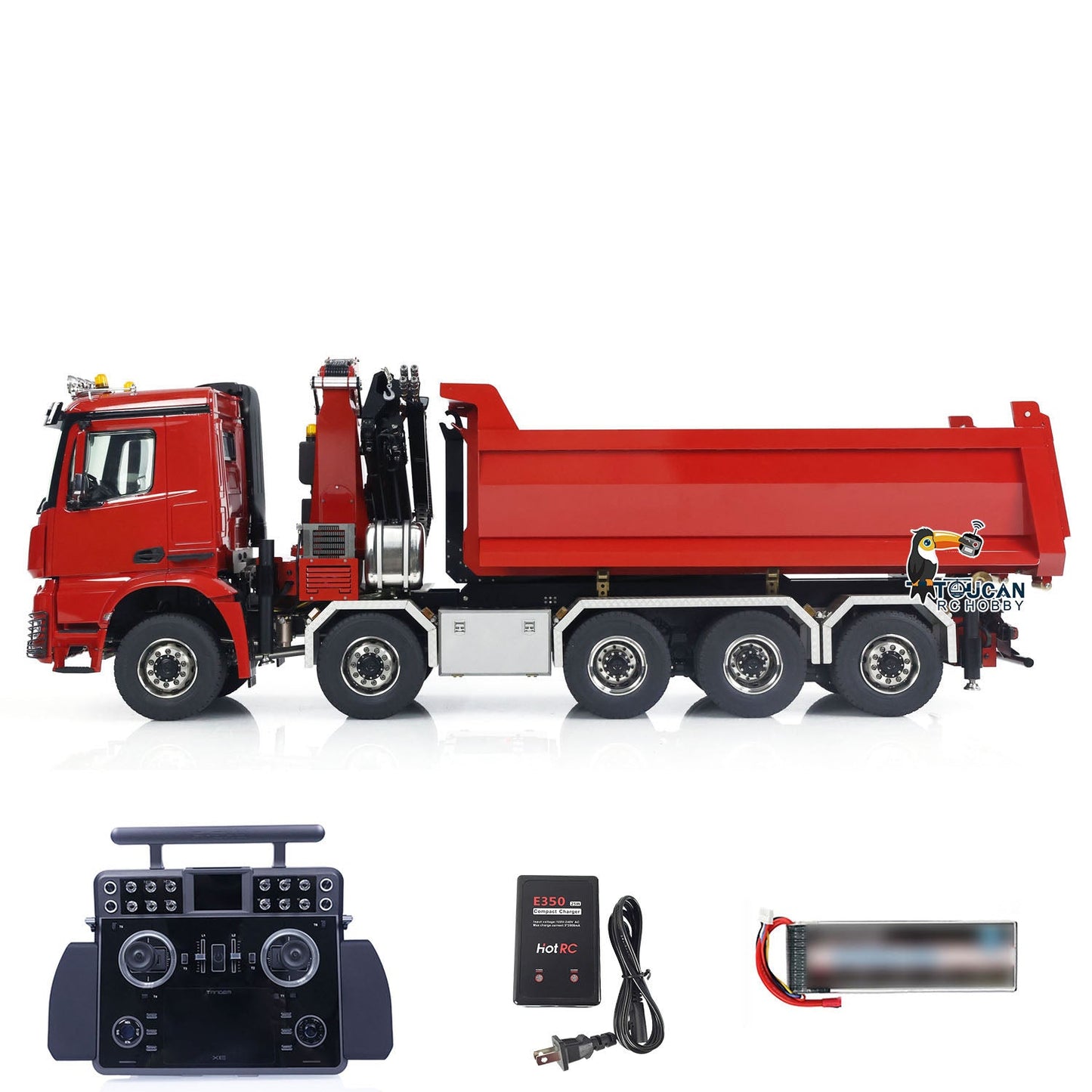 1/14 10x10 RC Hydraulic Crane Dump Truck Radio Control Full Dumper Lorry with U-shaped Short High Standard Bucket Timber Flatbed