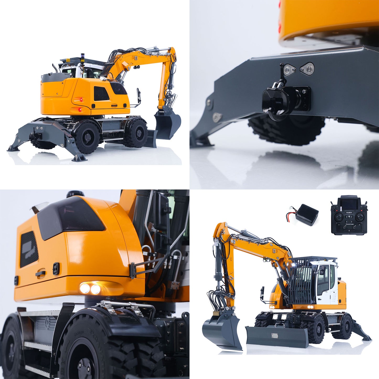 LR914 PRO MAX Metal 4WD 1/14 RC Hydraulic Wheeled Excavator 11-ways Valve RTR Radio Controlled Digger PL18EV Lite Battery Light