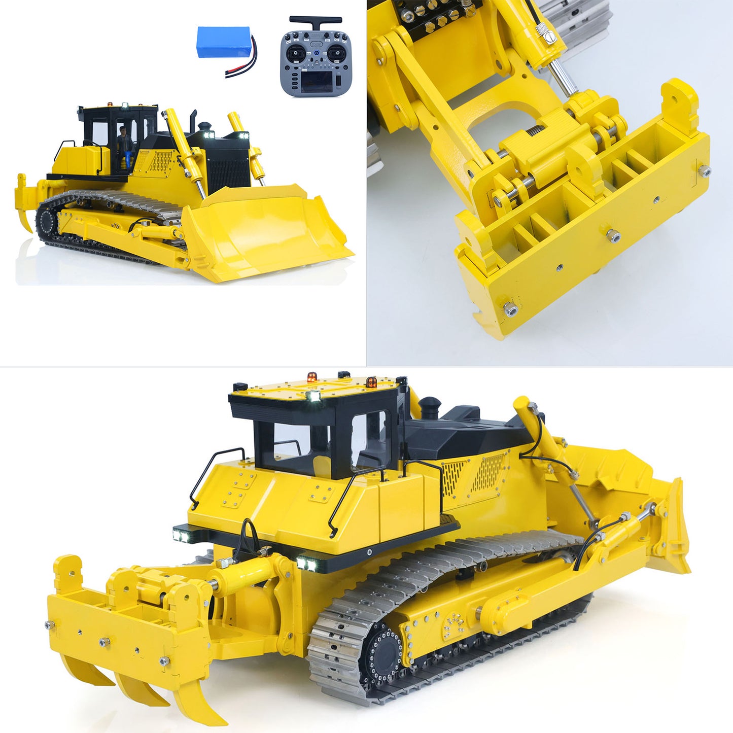 Metal 1/12 RC Hydraulic Bulldozer D155AX RTR Heavy Dozer Model 7 Way Valve 1.0L Oil Pump 5 Plows Radio Master TX15 Radio Battery