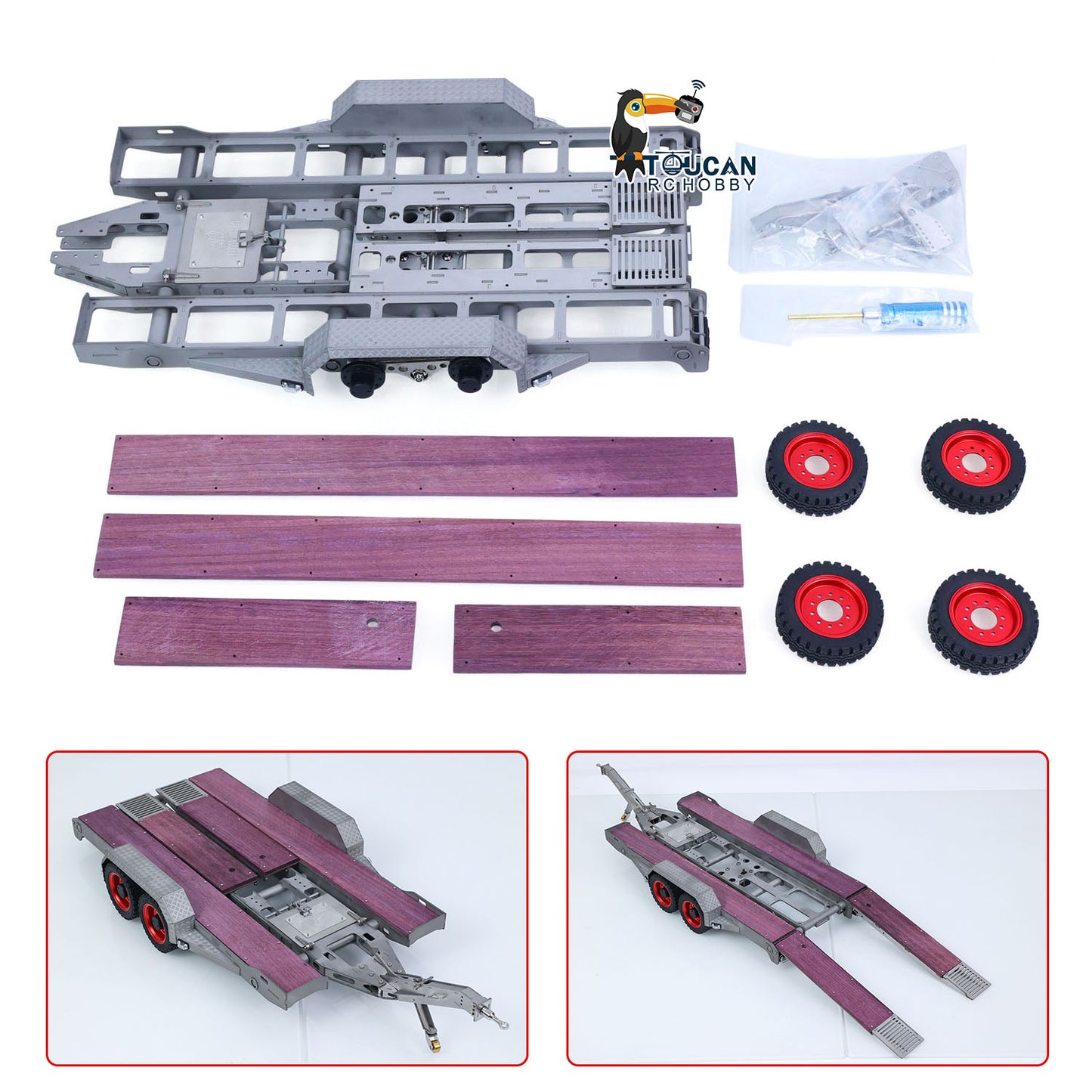 JDM-228 1/14 Metal Extendable Multifunction Gooseneck Trailer KIT for JDMODEL RC Hydraulic Excavator LR920 LR914 ZW370 Loader