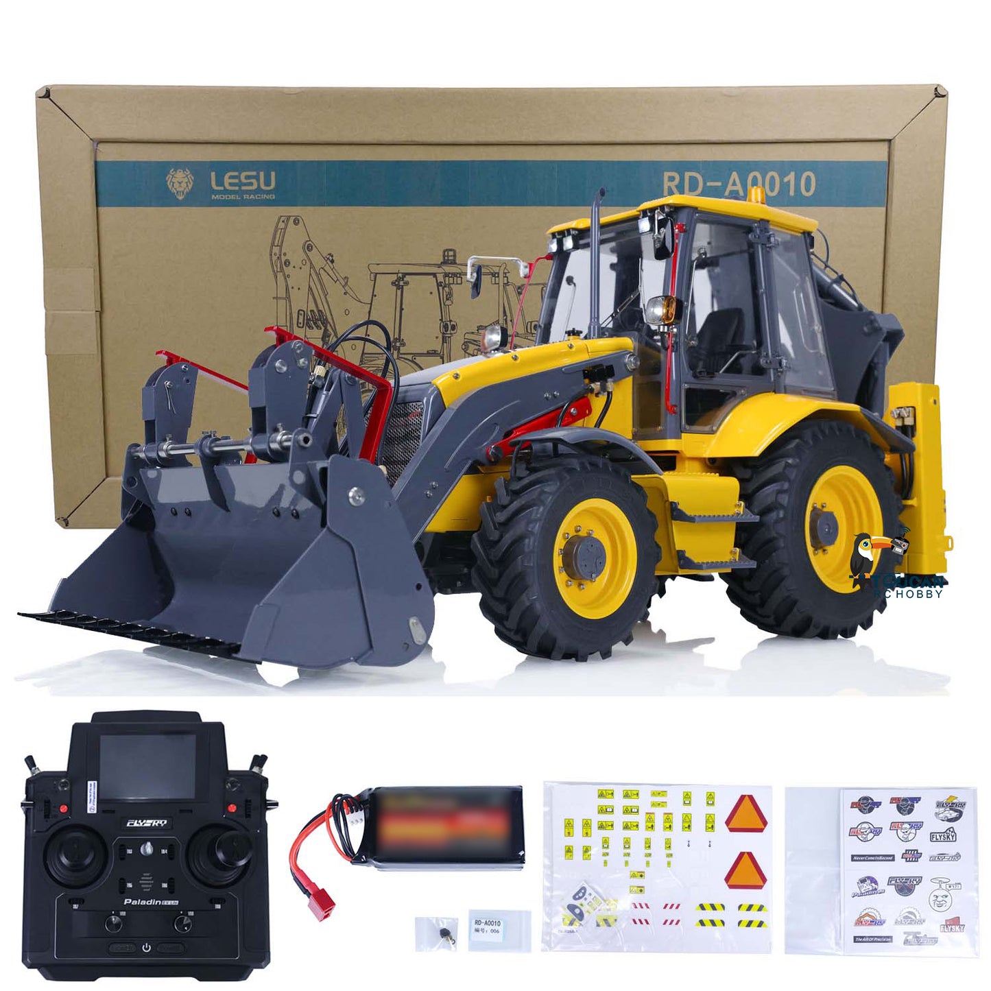 LESU 1/14 Metal Hydraulic RC Backhoe Loader AOUE BL71 2 in 1 Electric Excavator Ready To Run Version Battery Light Sound Assembled