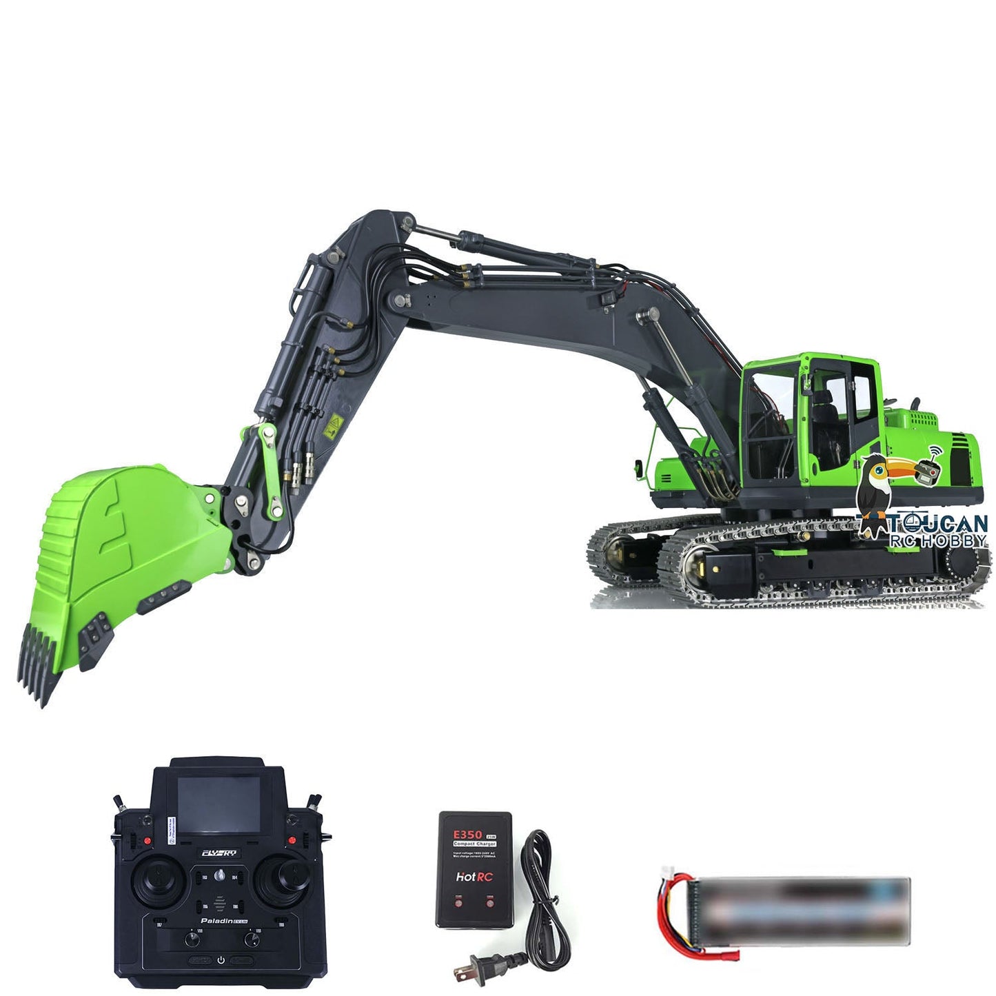 LESU 1/14 PC360 Hydraulic RC Excavator Metal Tracks Ripper Pump Grab Bucket fork Bucket Crusher Trailer Digging Tool Rack