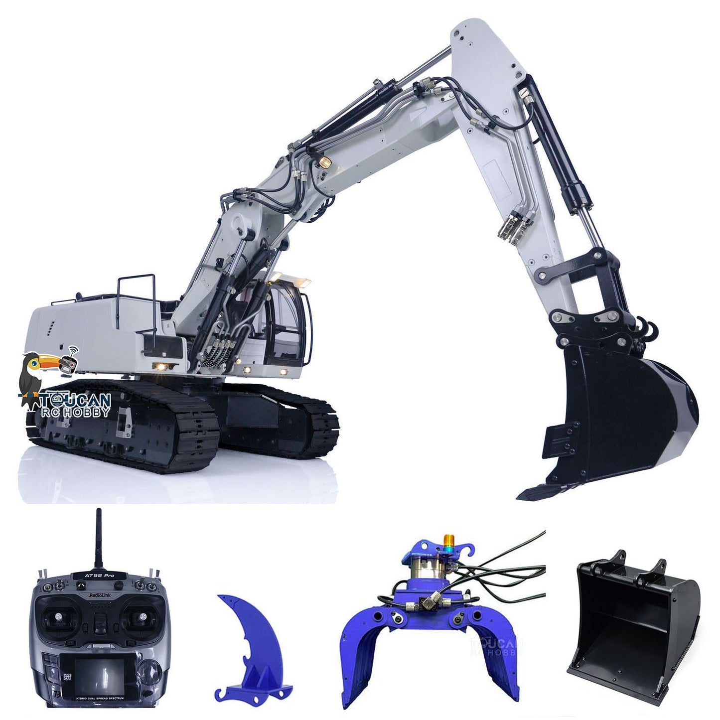 MTModel 1/14 3 Arms 946-3 RC Tracked Hydraulic Excavator 10CH Metal Diggers Model Ripper Grab Bucket ESC Assembled Painted