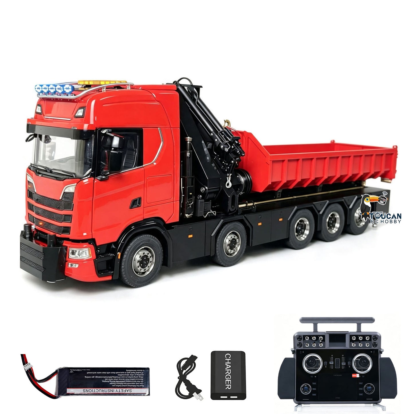1/14 RC Hydraulic Crane Truck 770S RTR 10X10 3Speed Metal Dumper Fly Jib Arm Rear Lift Steer Axle Wheel Reduction Diff Lock