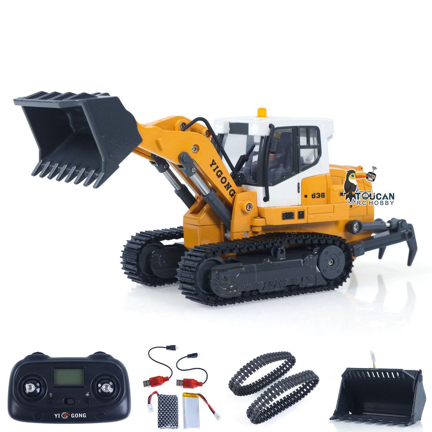 Fast Shipping LR636 1/50 RC Tracked Loader Electric Lifting Radio Control Model Vehicle Metal Openable Bucket Tracks Ripper Soil Loosening Hook