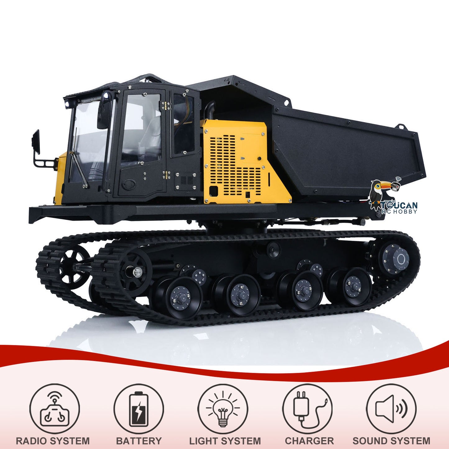 Fast Shipping 1/14 RC Hydraulic Crawler Dump Truck T14R Metal Tracked Tipper RTR Construction Machine Flysky ST8 Radio Light Sound Battery
