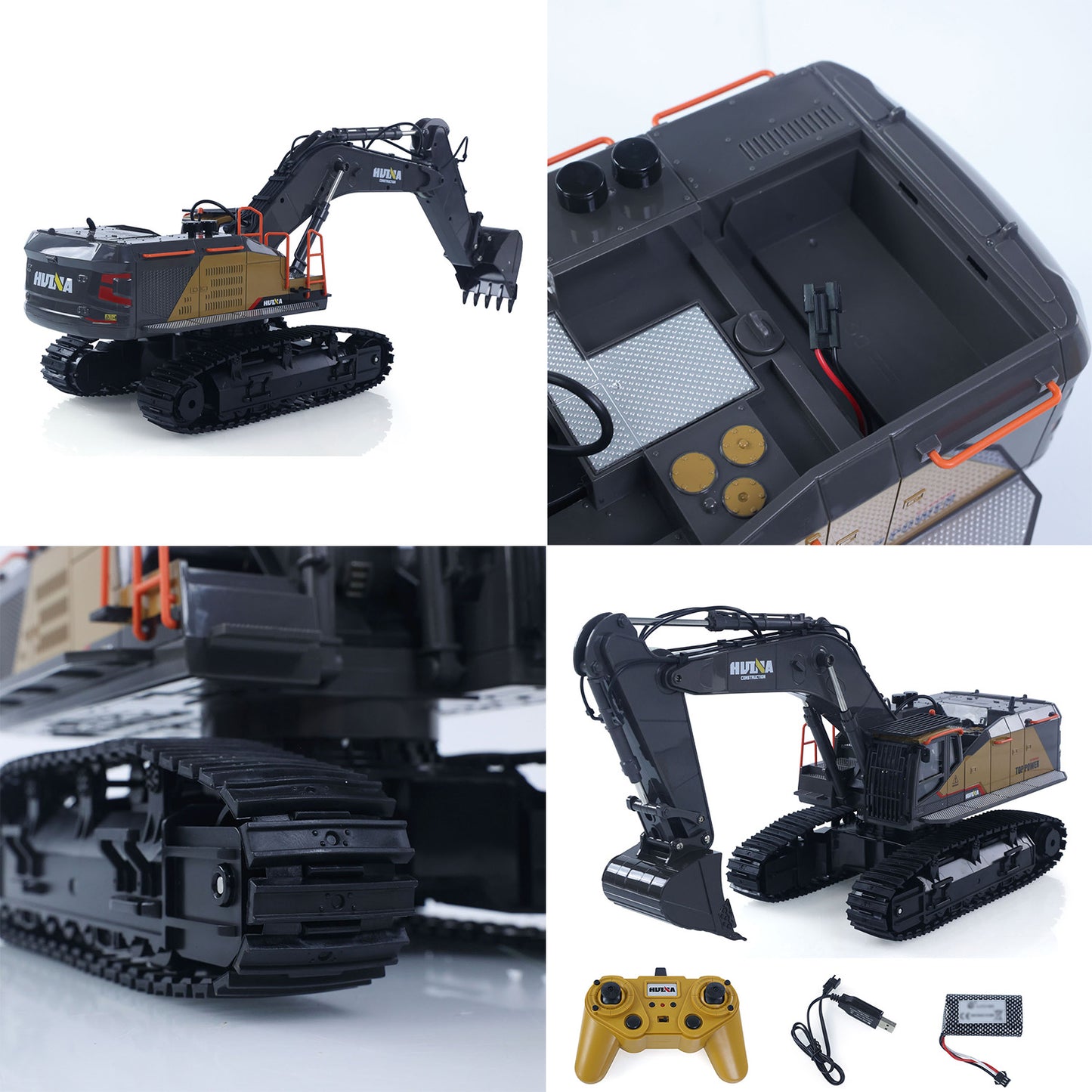 US STOCK HUINA Toy 1/14 592 RC Tracked Excavator Car Model Gift 2.4G Radio Light Sound