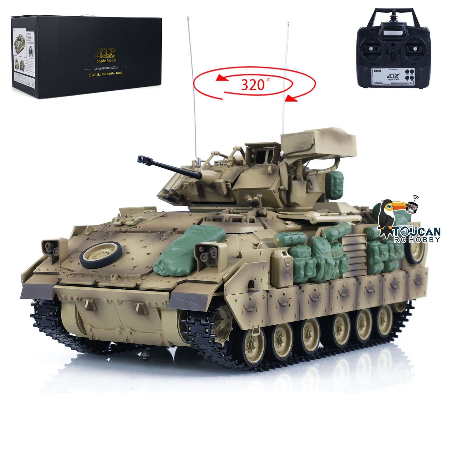 Tongde 1/16 RC Battle Tank Remote Control Panzer M2A2 Bradley Electric Infantry Fighting Vehicle DIY RC Hobby Simulation Model