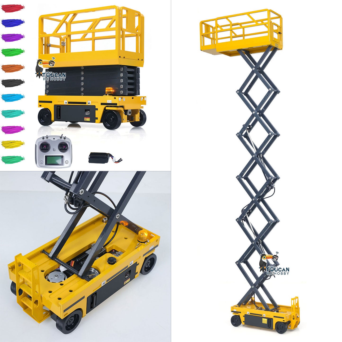 CUT Model 1/14 Radio Control Hydraulic Aerial Work Platform 25.6Inches Lift Height Metal Construction Vehicle TOUCAN Painting