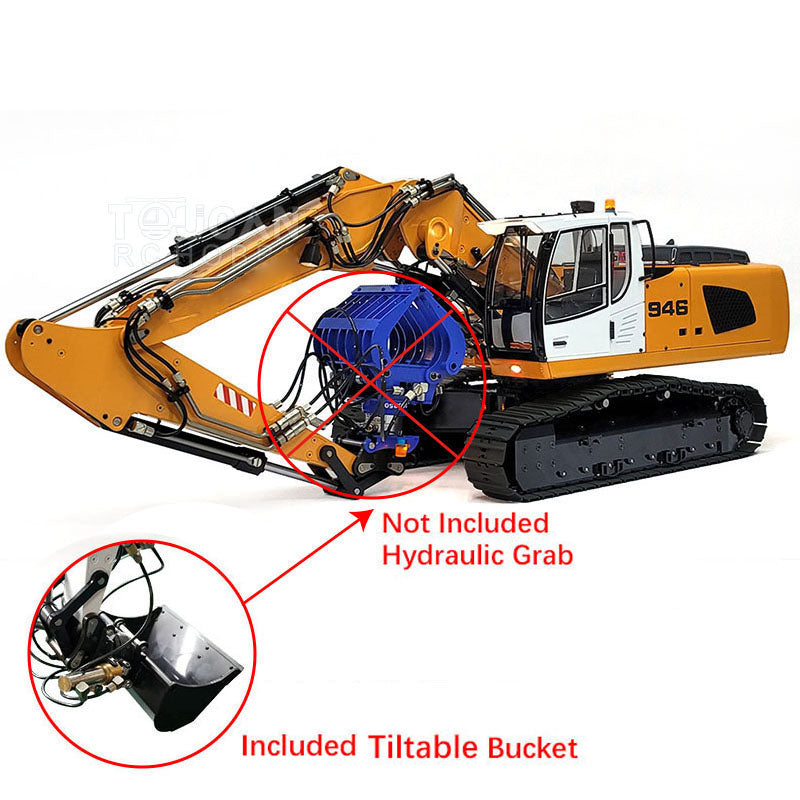 1/14 946-3 Metal Radio Control Excavator 10 Channels Tracked RC Digger Painted Body Rotary Metal Tiltable Bucket Ripper