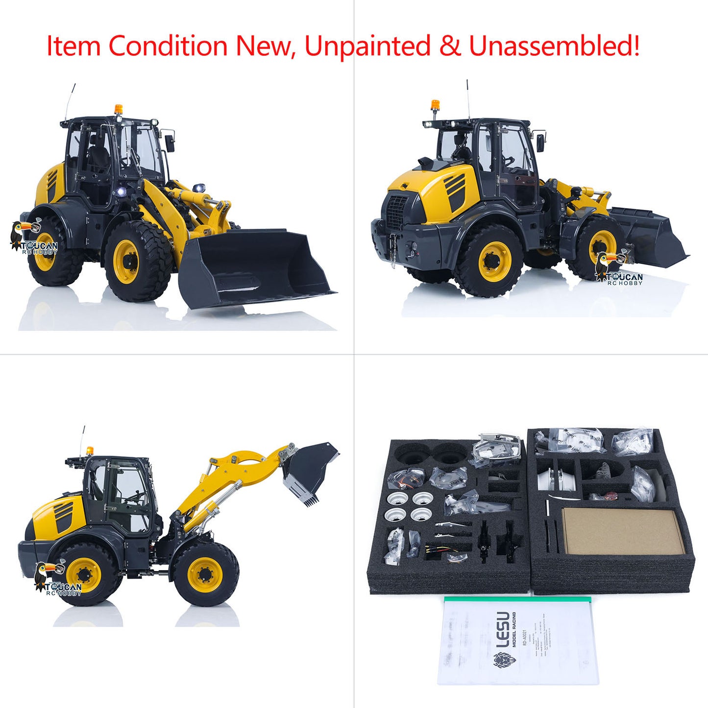 LESU 1/14 4X4 Metal RC Hydraulic Loader KIT Aoue WA100M-8 Radio Control Construction Car Model Sound Light 4CH Valve Axle Differential Lock Unassembled