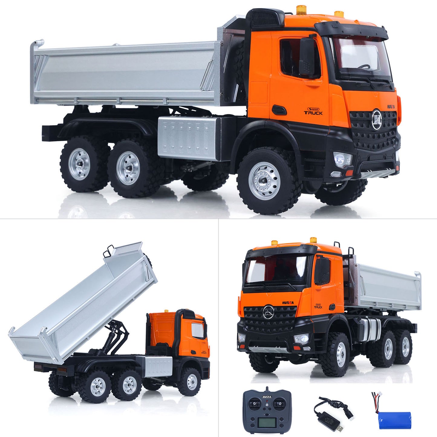 Fast Shipping 1/14 HUINA 1598 2.4G Remote Control Dumper 6X6 Engineering Transport Vehicle Lifting Rod Tipper Car Light Sound Battery Toys