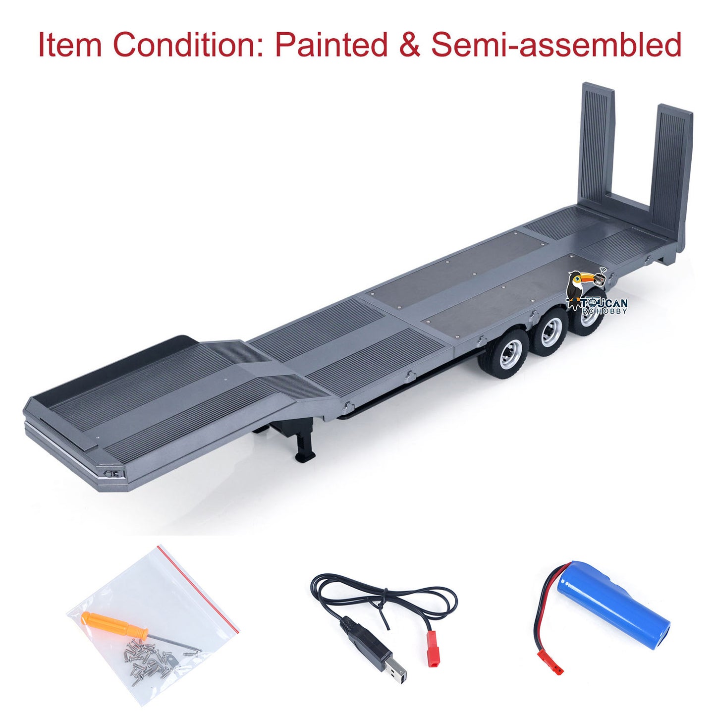 Fast Shipping 73.5CM Plastic Semi Trailer Flatbed 1502 for 1/18 Remote Control Tractor Truck HUINA 1501 Electronic Support Legs Tail Board