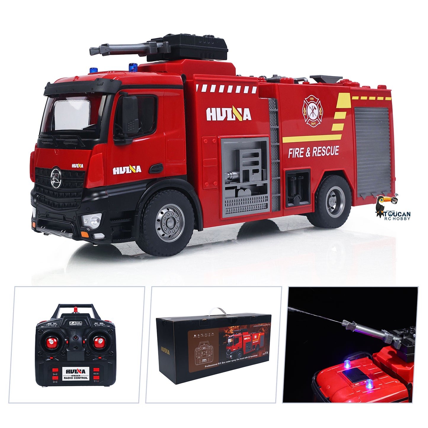 US STOCK HUINA 1/14 RC 2.4G 562 Box Water Sprayable Fire Truck Car Toy Model Gift Battery