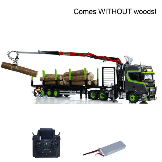 Toucan 1/14 6x6 RC Metal Tractor Truck 3-axle Hydraulic Crane Logging Trailer Light Sound Smoke System Customized Lorry Vehicle for Model Collector