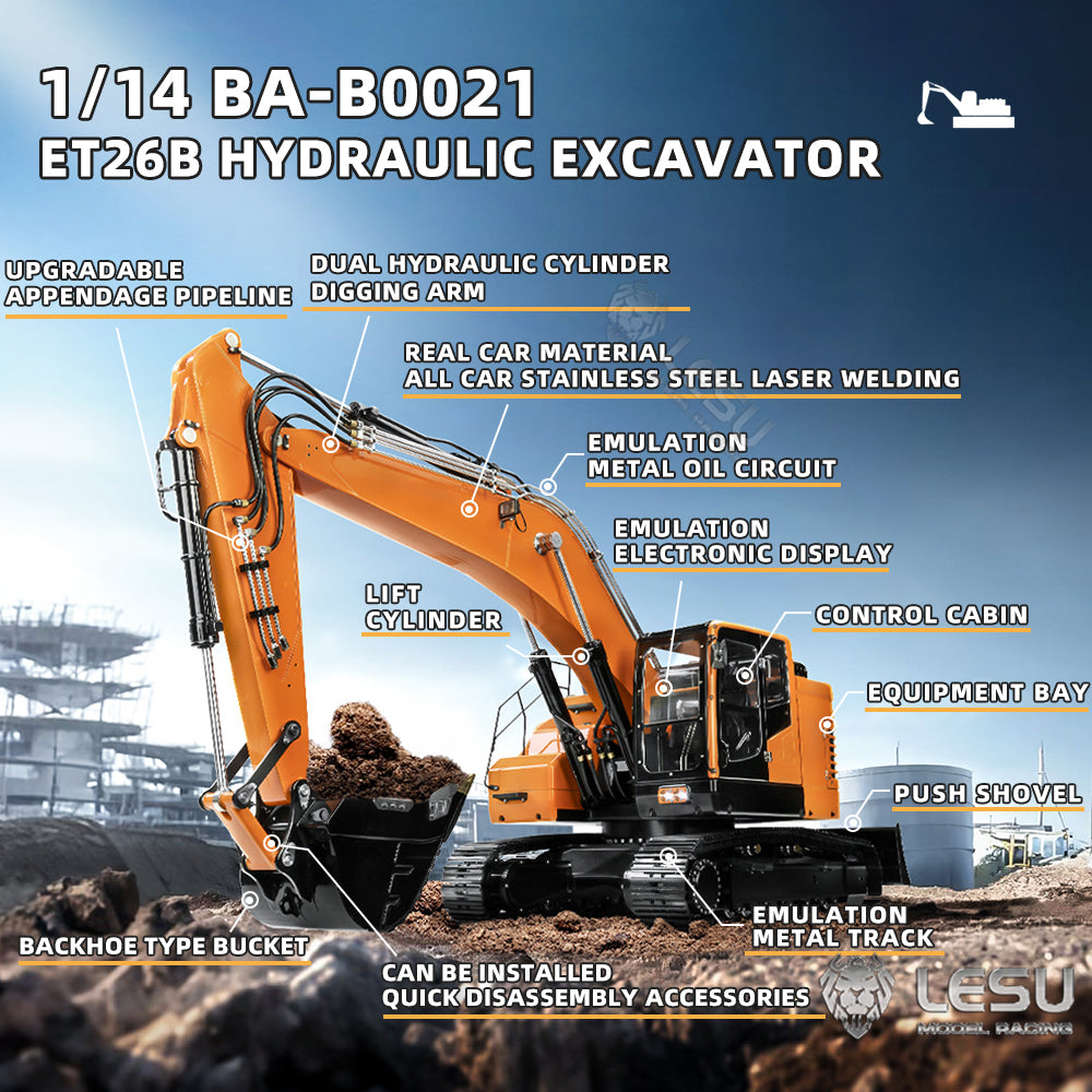 LESU Metal ET26B 1/14 RC Hydraulic Excavator Remote Control Digger Model Kits with Hydraulic System Light System Hobby Model Gift