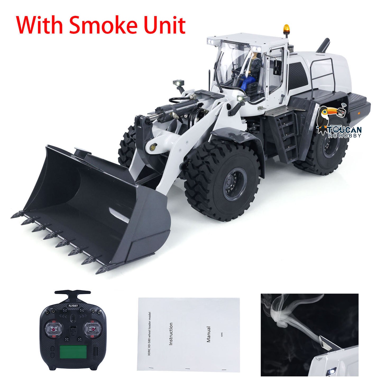 Metal 1/14 XDRC 580 RC Hydraulic Loader Remote Control Engineering Vehicles Hobby Model Smoke Sound Light Rock Bucket