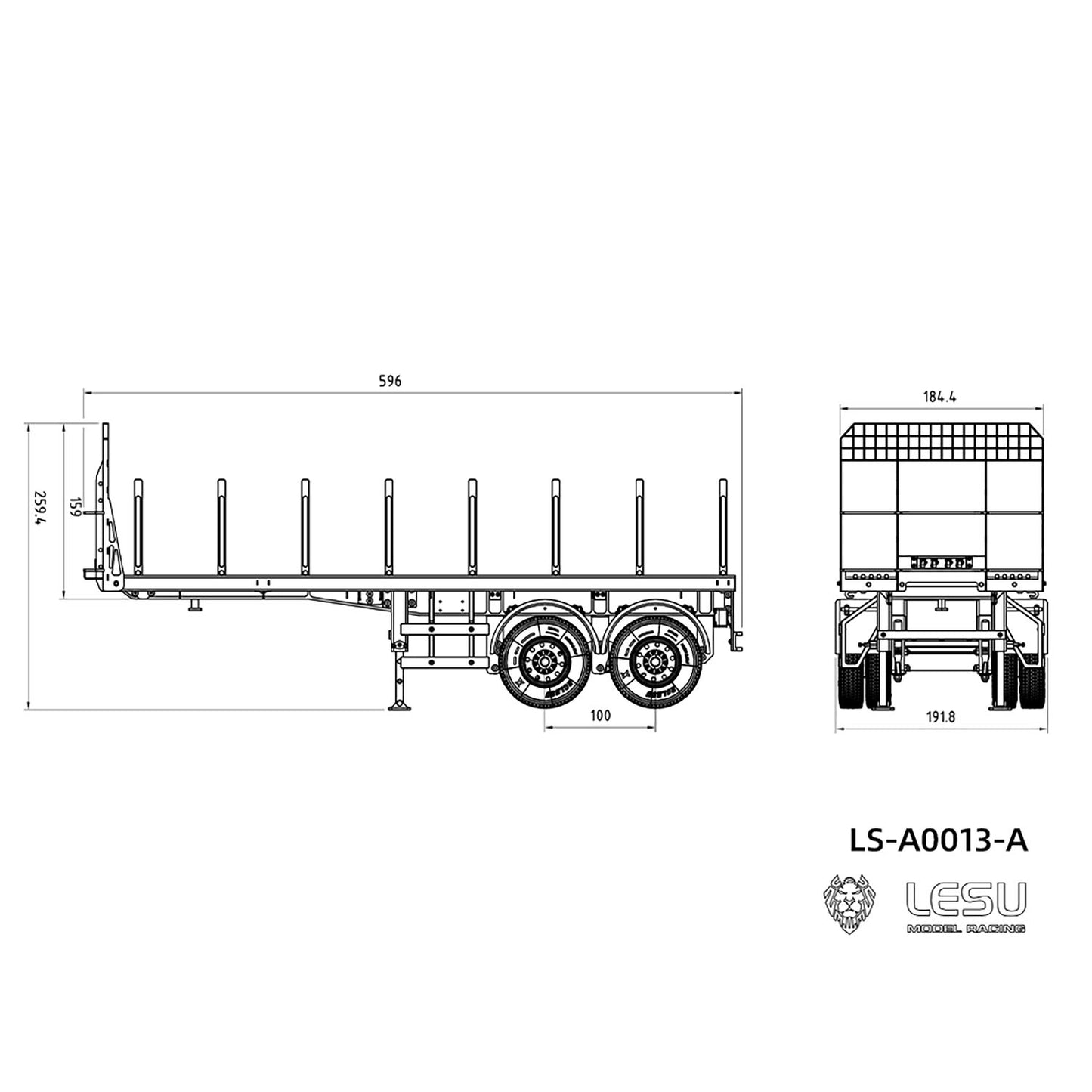 1/14 Scale 20FT LESU Semi Metal Trailer Assembled and Painted/Unpainted for Remote Control Cars RC Tractor Truck DIY Models Lights