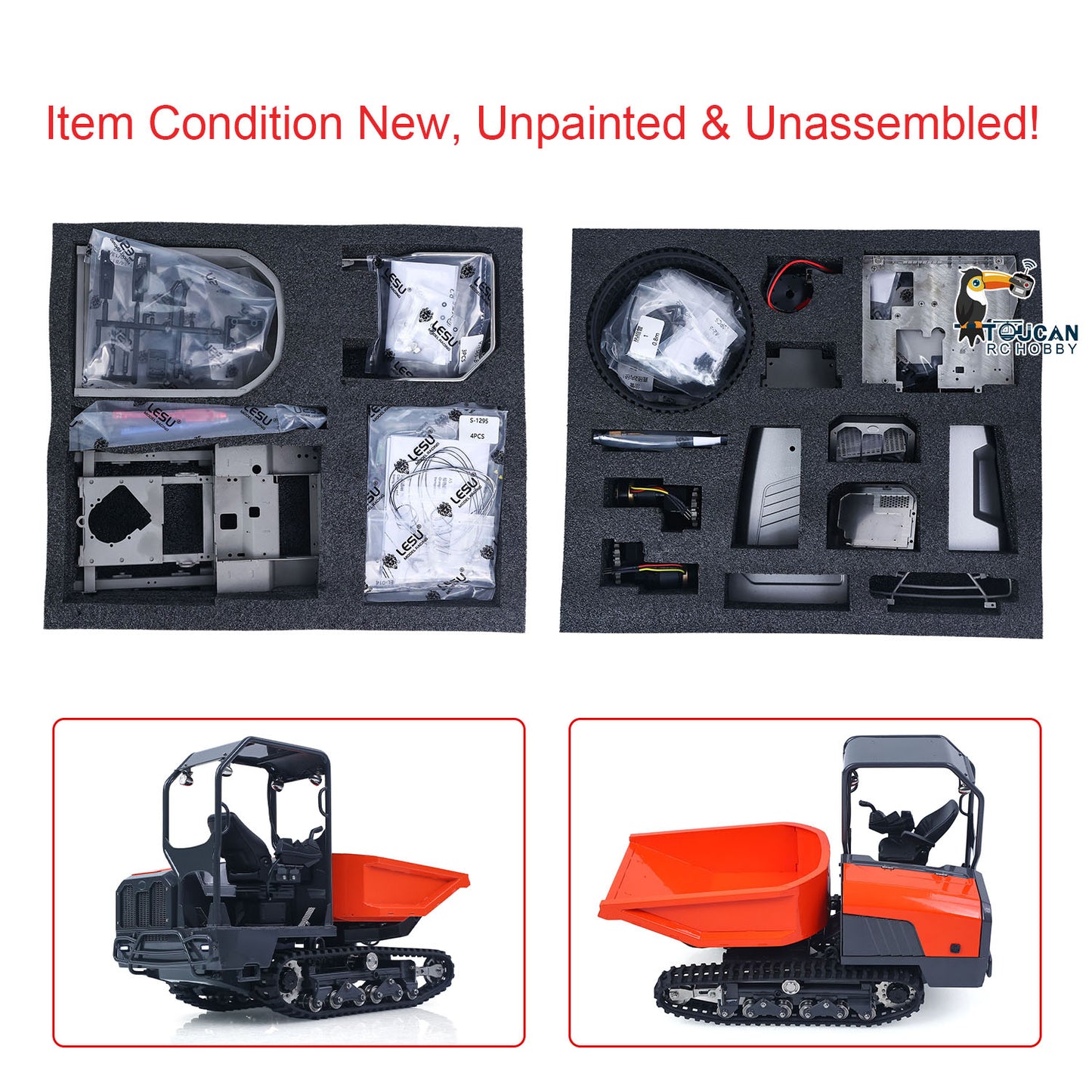1/14 Hydraulic Remote Control Tracked Dumper KC300HR-5 Unpainted/Painted KIT LESU Metal RC Tipper Model Light System No Battery