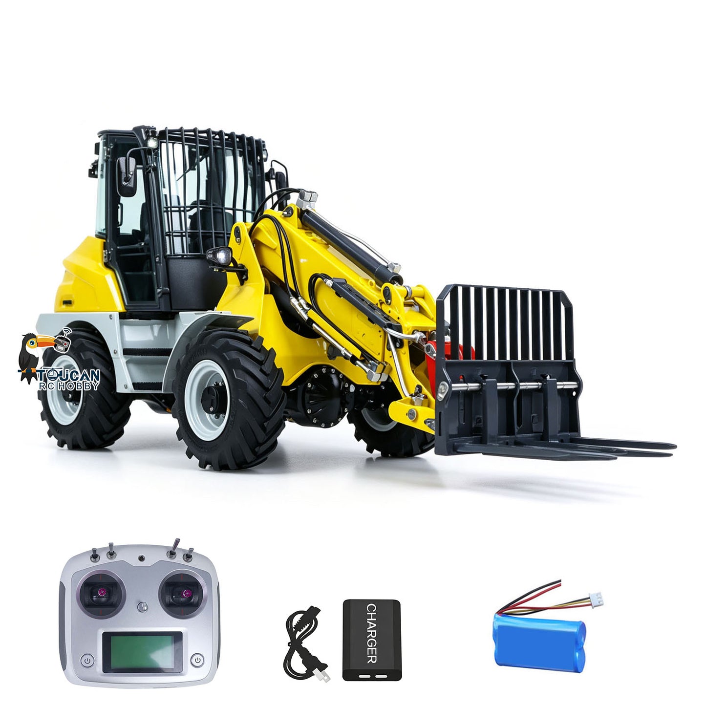 LESU RTR 4X4 1:14 RC Hydraulic Telescopic Arm Loader AOUE AT1050 Metal Fork Lift Trucks Light Sound Flysky I6S Radio Battery