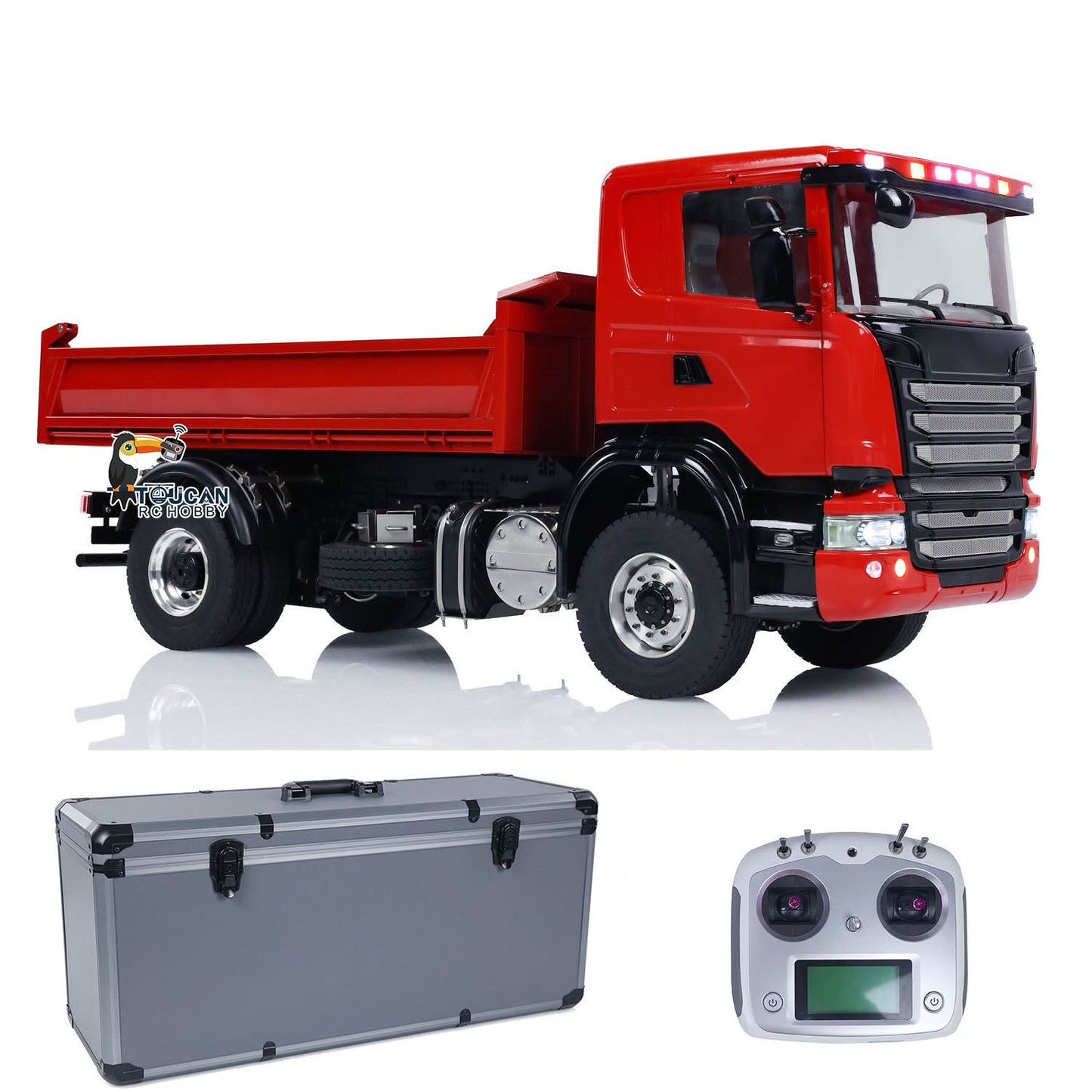 1/14 4*4 RC Hydraulic Dumper Car Remote Control Dump Truck Metal Tipper Electric Model FlySky I6S with 3-speed Transmission