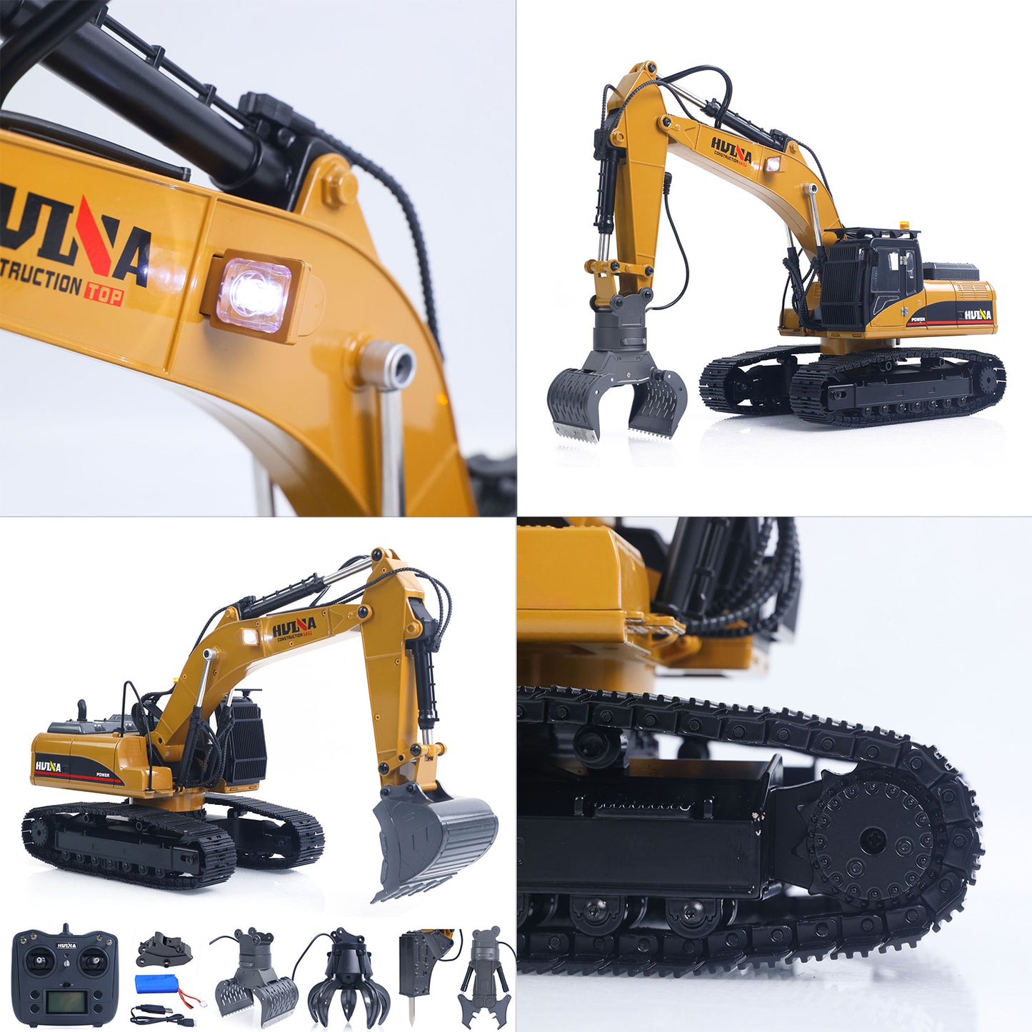 Fast Shipping HUINA New Upgrade 580 1/14 Metal Excavator Model Engineering Vehicle Electric Ball Grabber 360 Rotating Shear Claw Sound Lights