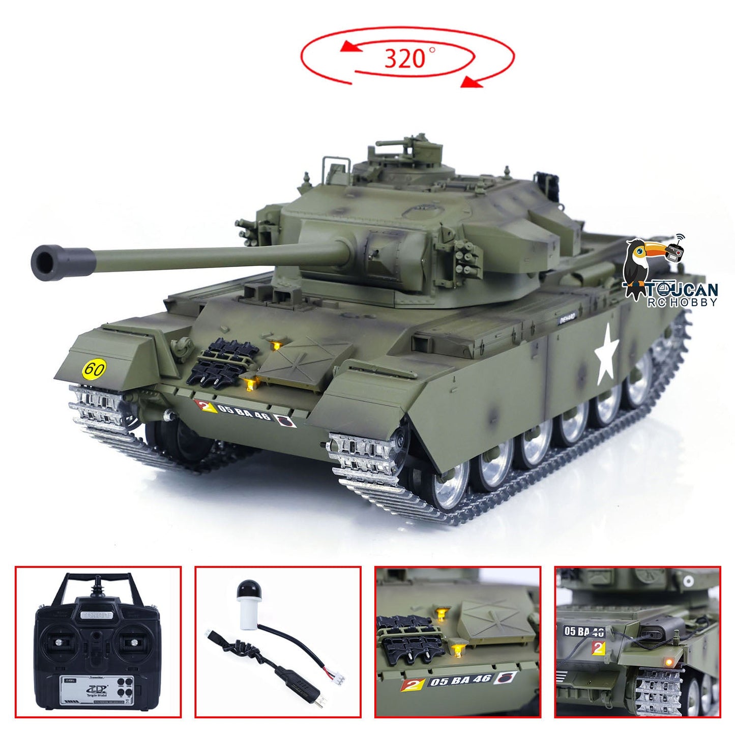 1/16 Tongde RC Infrared Battle Tank Remote Controlled Panzer Centurion MK5 Electric Tanks Combat System Painted Assembled Model