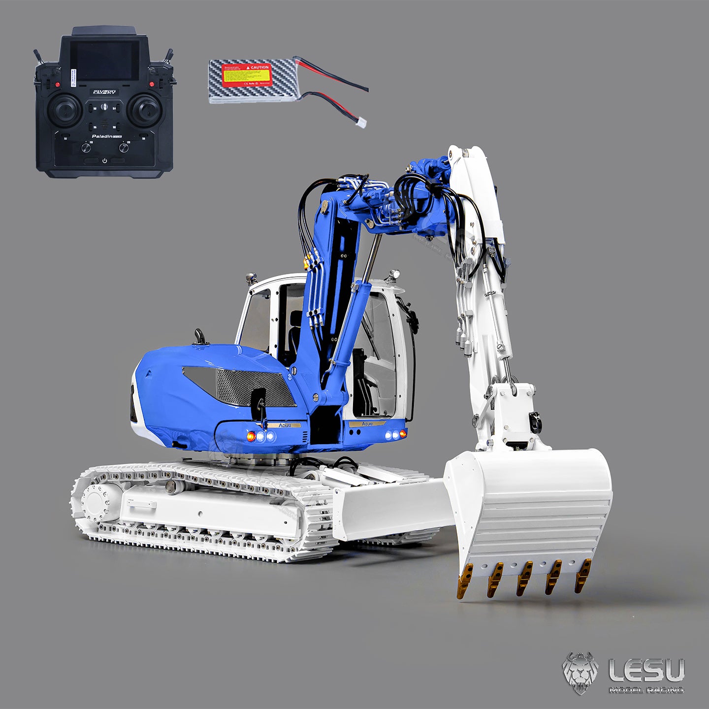 In Stock LESU 1/14 Metal RC Hydraulic Excavator MC15 4Arms Remote Control Digger 15MC 9 Valves Dual Pumps Light Sound PL18EV Lite