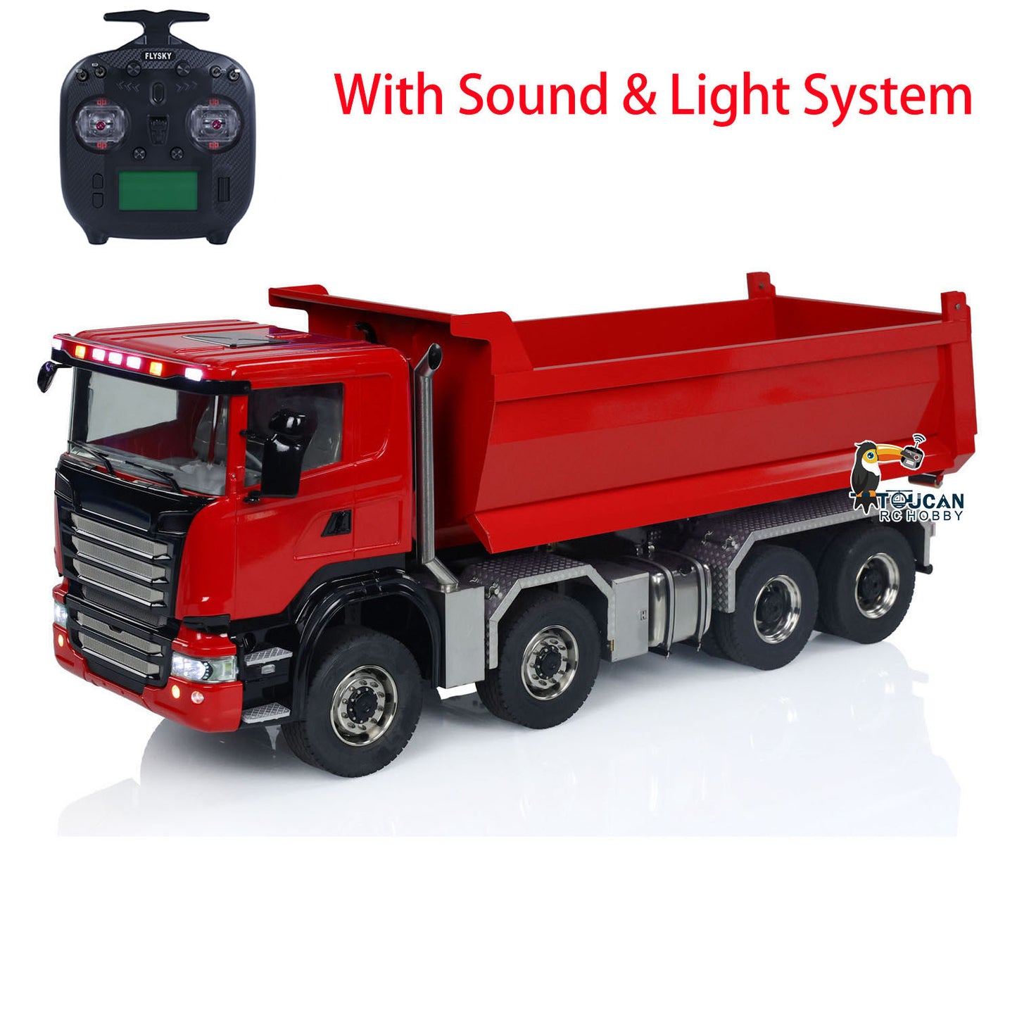 1/14 8x8 RC Hydraulic Equipment Radio Controlled Roll-on Dumper Trucks Full Dump Truck U-shaped Short High Bucket Timber Flatbed