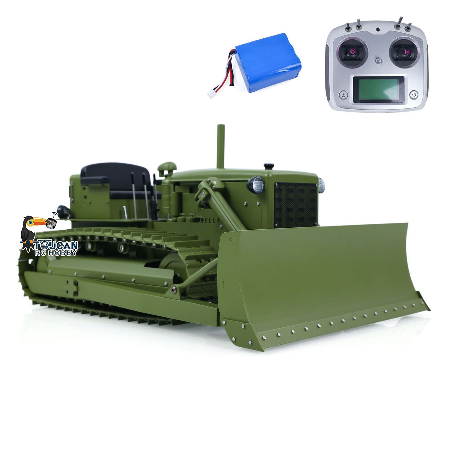 Metal 1/14 RC Hydraulic Bulldozer D7 Remote Control Dozer Model Engineering Vehicle Flysky Radio Light Sound System Battery